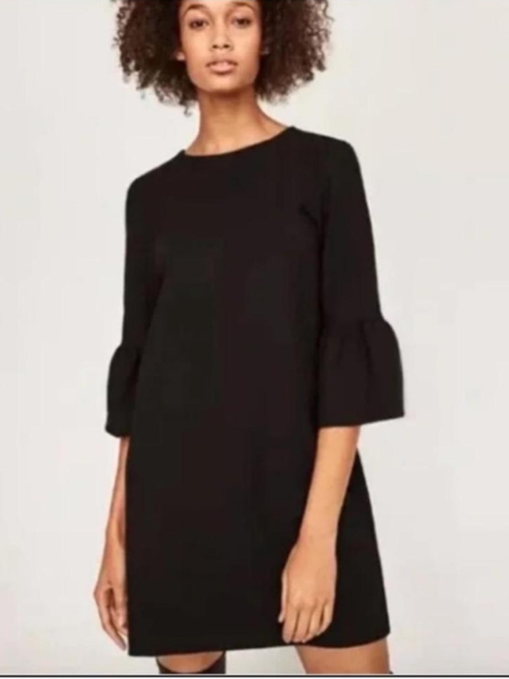 Zara Black Bell-Sleeve Shift Dress